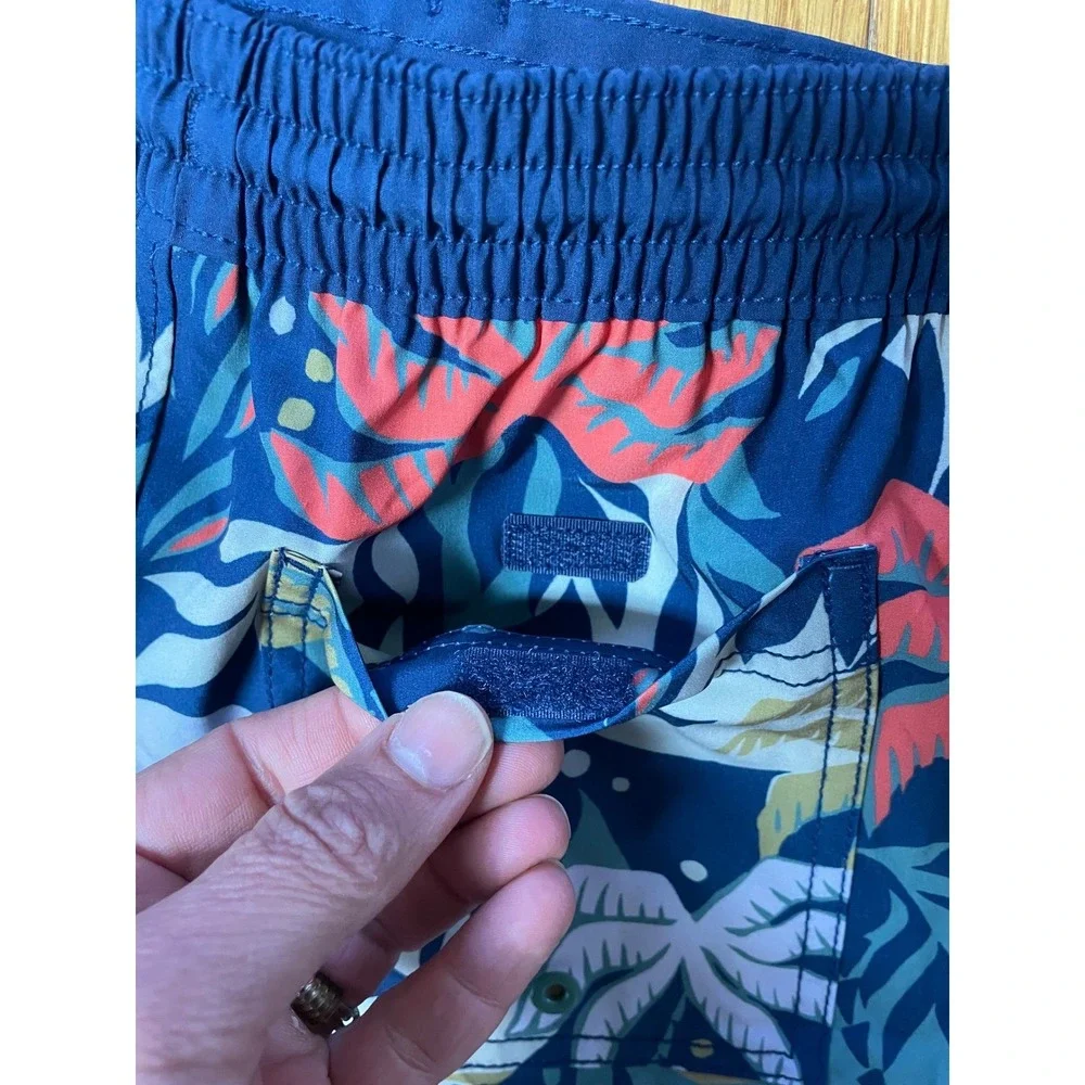 Old‎ Navy Boys Tropical Palm Swim Trunks UPF 50 Navy /Coral / tan L 10-12